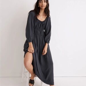 Madewell Twill Sophia Midi Dress in Dark Baltic-M